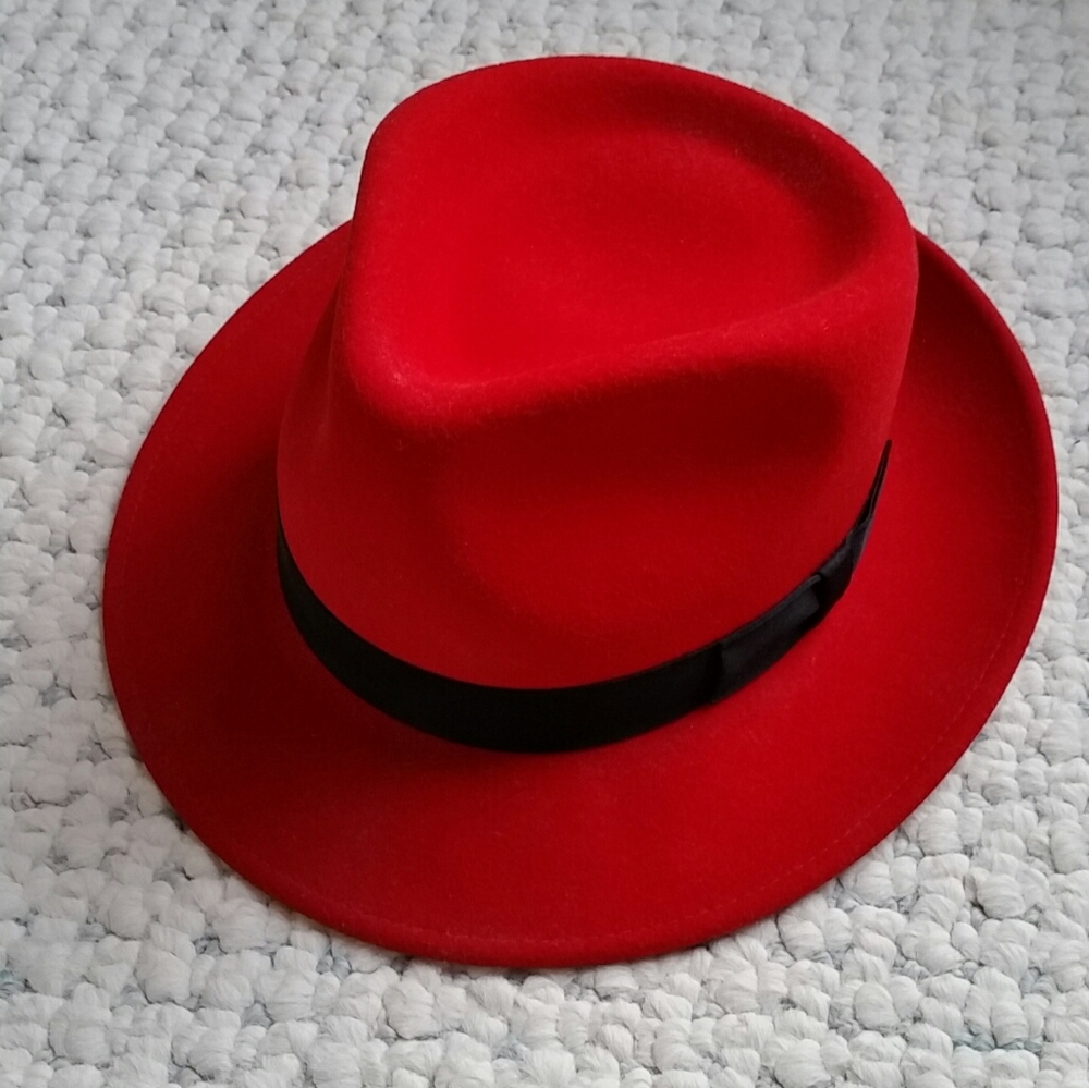 Red 100% wool fedora top hat